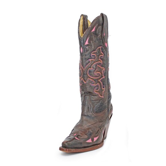 Rudel Tall Leather Inlay Boots Cowboy Cowgirl Snip Toe Boots: Size 6.5 E - Picture 2 of 9